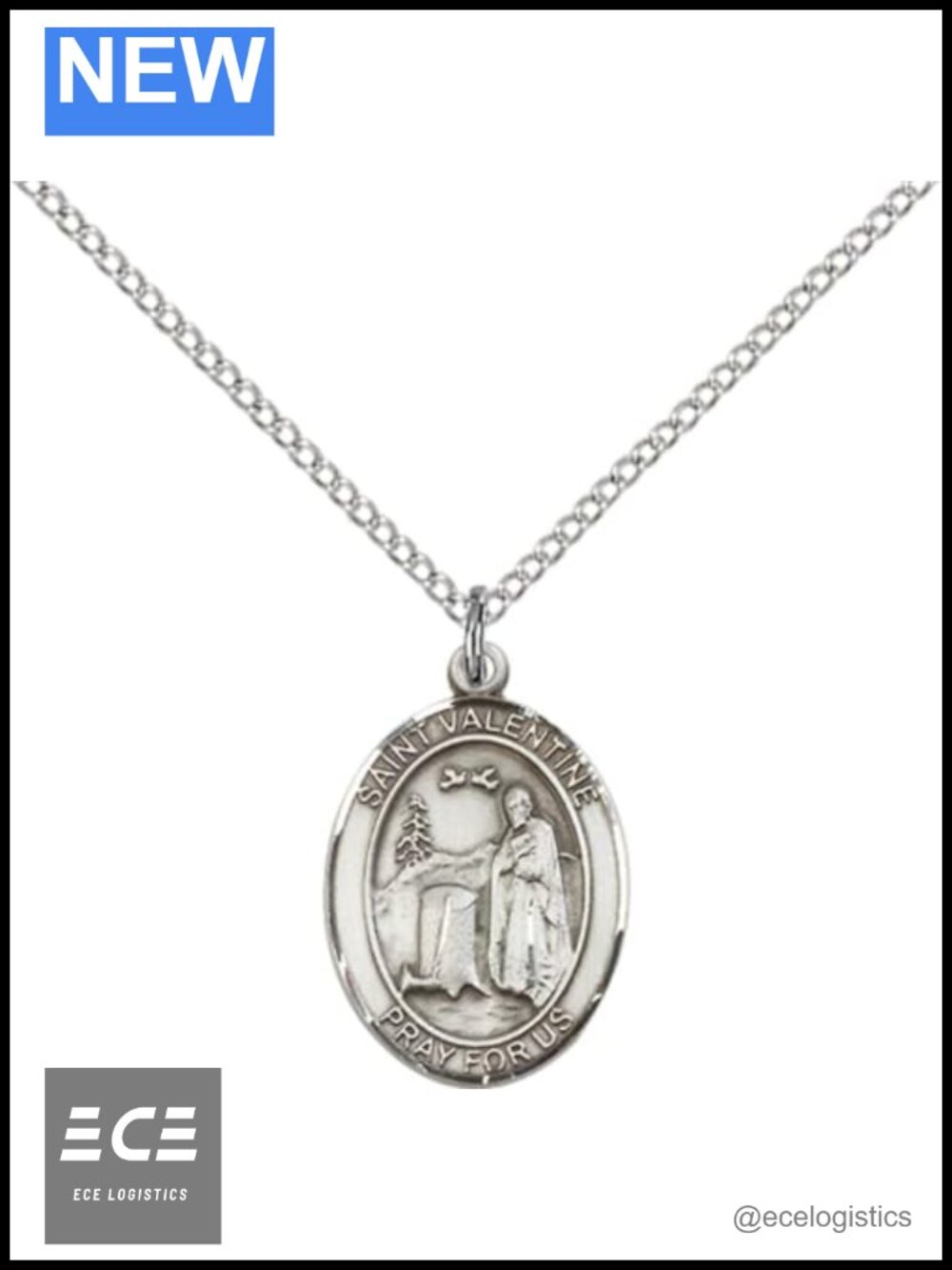Sterling Silver St. Valentine of Rome Pendant 18" Chain Necklace